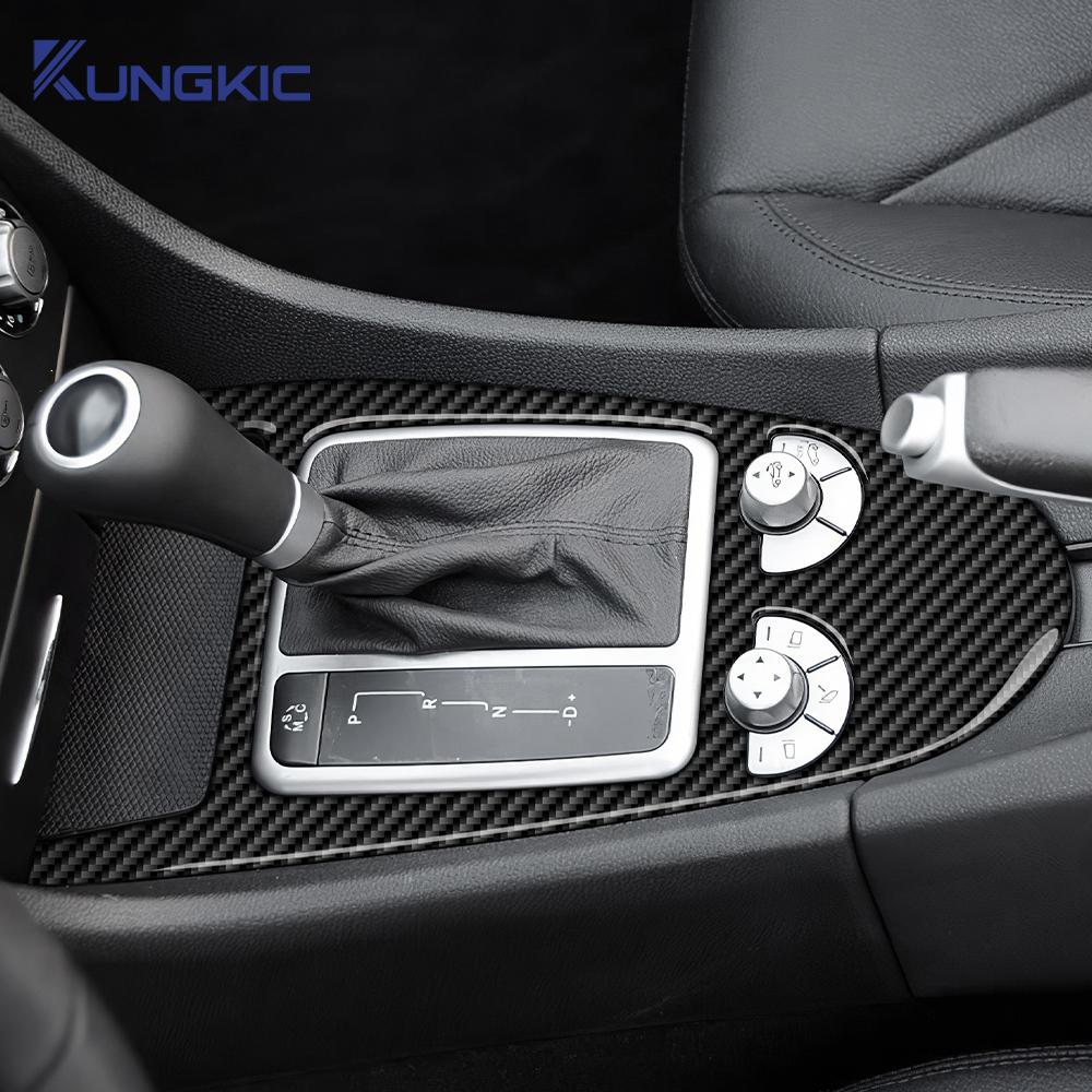 Car Central Control Gear Shift for Mercedes Benz SLK R171 2004 2005 2006 2007 2008 2009 2010 Real Soft Carbon Fiber Trim Sticker