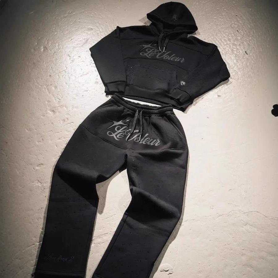 Felpa Stampata Retrò con Design High Street da Uomo Tuta Sportiva Casual Pantaloni Larghi Versatili