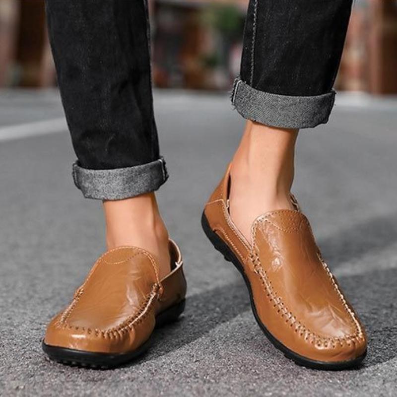 Fashion Moccasin Non Slip Man Casual Shoe British Style Round Toe Luxury Sale Classic Original Legitimate Pu On Leather Shoes for Men