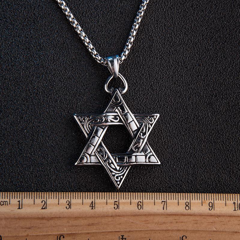 Hexagram Star Pendant Necklace For Women Men Retro Rune Hip Hop Punk Style Stainless Steel Chain Simple Neck Jewelry Male Gifts