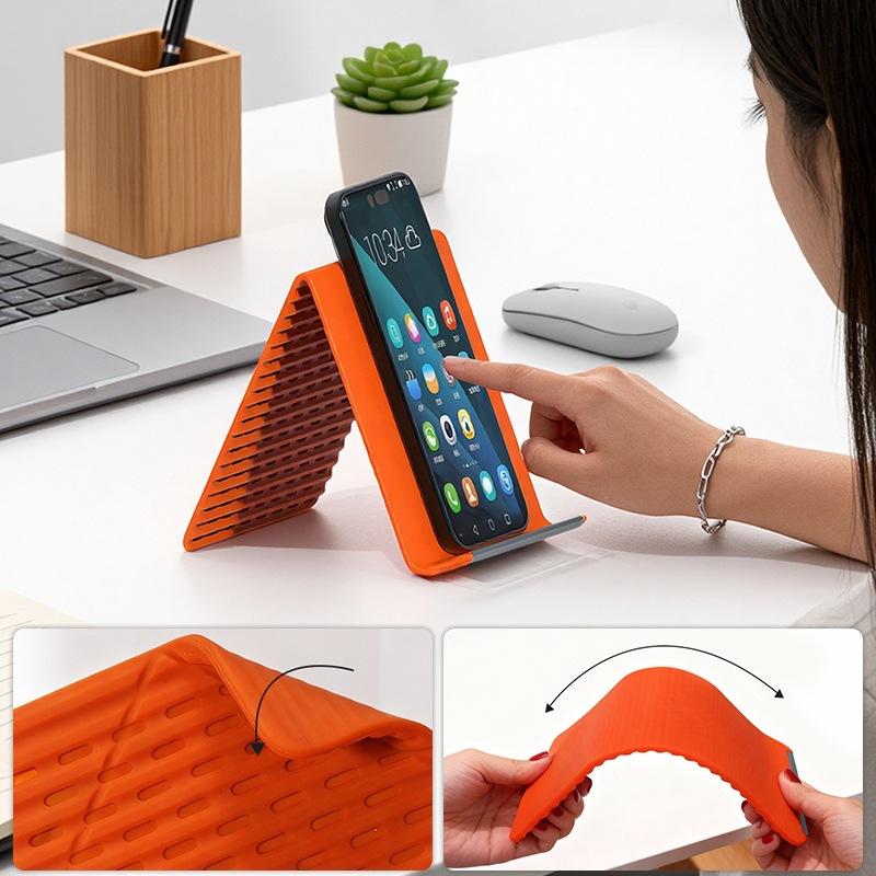 Flexible Silicone Phone Tablet Stand, Foldable Adjustable Device Holder for Desk Travel