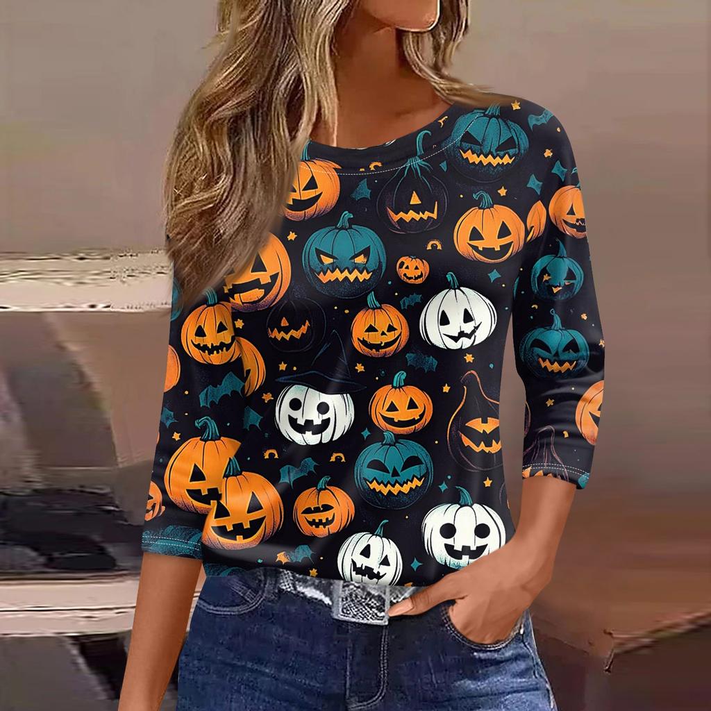 Women's T Shirt Tee Fashion Casual Round Neck 3/4 Sleeve Loose Printed T-Shirt Ladies Top