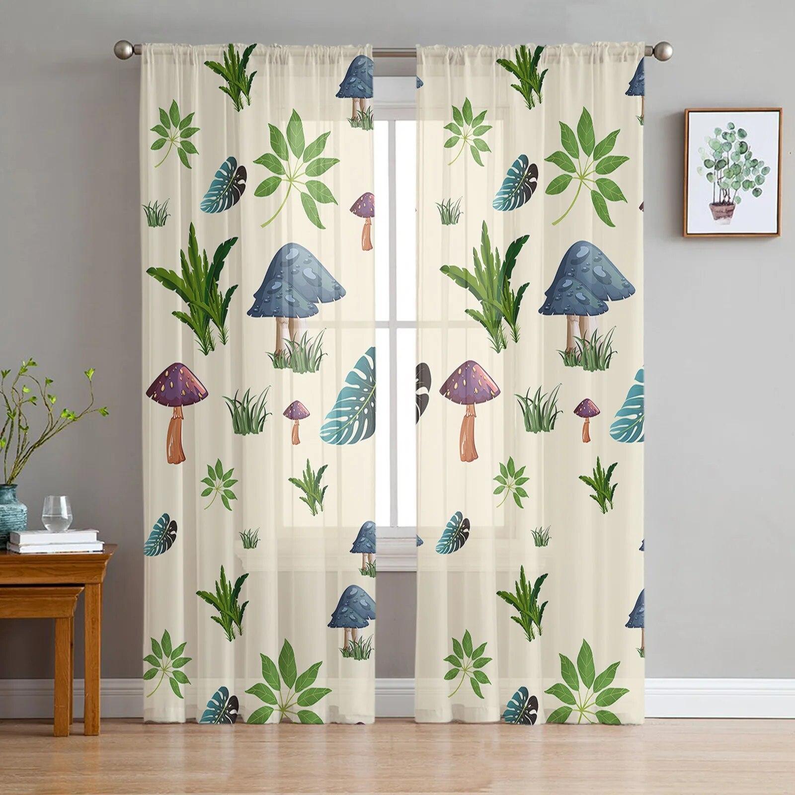 

Тюлевые современные прозрачные шторы с грибным лесом для оформления окон для кухни, гостиной, спальни, украшения W135 x H114cm