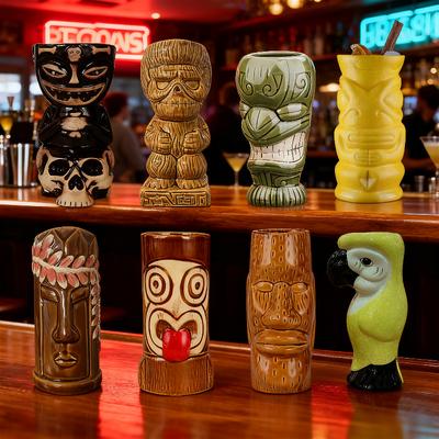 Hawaiian Style Tiki Mugs Creative Cocktail Cup Ceramic Tiki Mugs Drinkware Bar Wine Cup Easter Island Tiki Mugs Halloween Gift