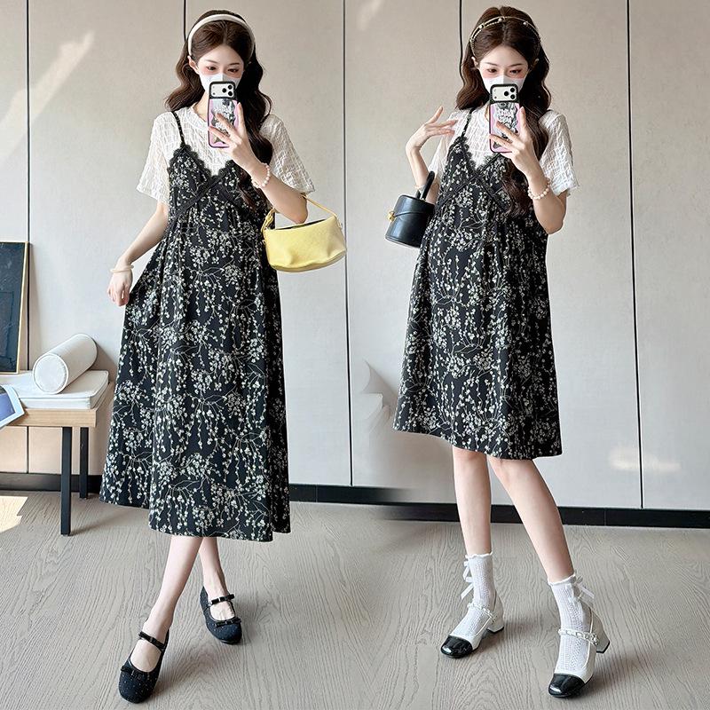 2026 Summer Maternity Floral Faux Two-Piece Slimming Dress