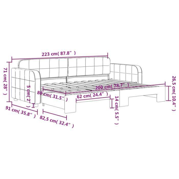 VidaXL Lit de jour avec lit gigogne vert foncé 80x200 cm velours 3196924