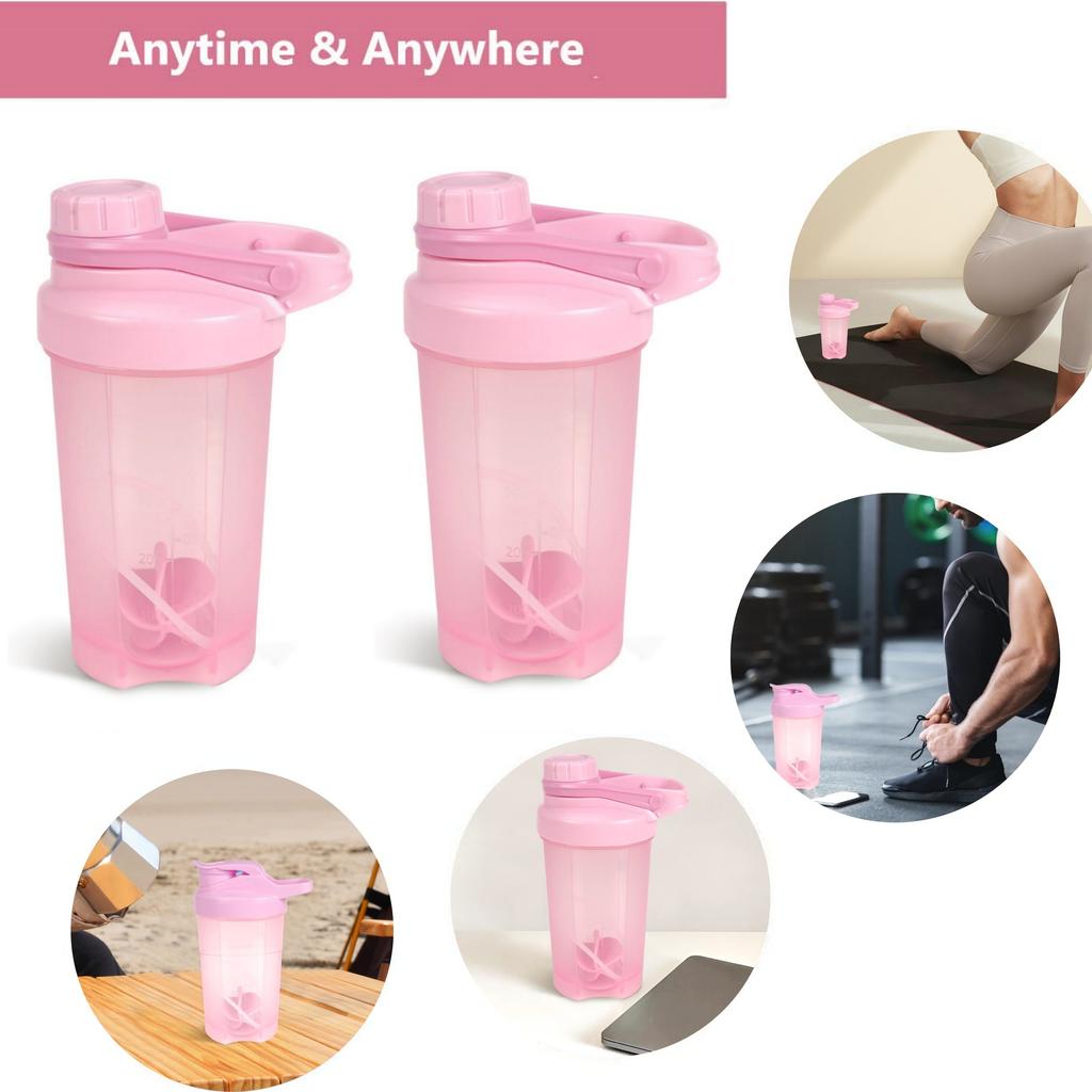 1/2 Stück 500ml Mixer Shaker Flasche mit Shakerkugel Plastik Protein Pulver Shakes Auslaufsichere Becher für Workout Fitness Gym Sport