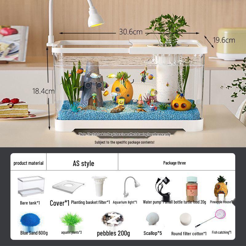 Goldfish Tank Desktop Aquarium with Filtration, Oxygenation, and Lid - Ecological Landscaping All-in-One for Living Room Household Use.