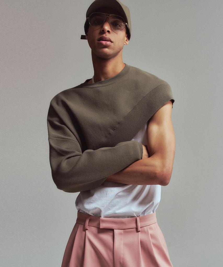 ERER [Un] Diagonal Crop Knit Khaki