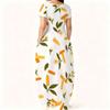 Women Plus Size Round Neck Short Sleeve Floral Printed White Maxi Dress With Side Pockets
