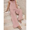 Women Solid 2 Piece Outfit, Round Neck Sleeveless Tank Top + Wide Leg Pants, Casual Matching Set