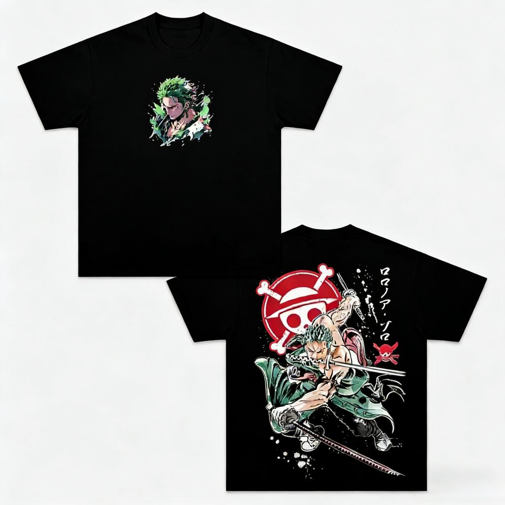2026 One Piece Unisexs and Womens Tshirt Roronoa Zoro Anime Round Neck Tee Summer Boy Spring Boys Short Sleeves Parentchild