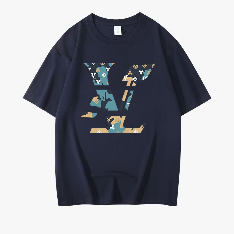 

New American street men s letter printed pure cotton short sleeved T-shirt loose T-shirt casual round neck daily casual versatile top 3XL темно-синього кольору