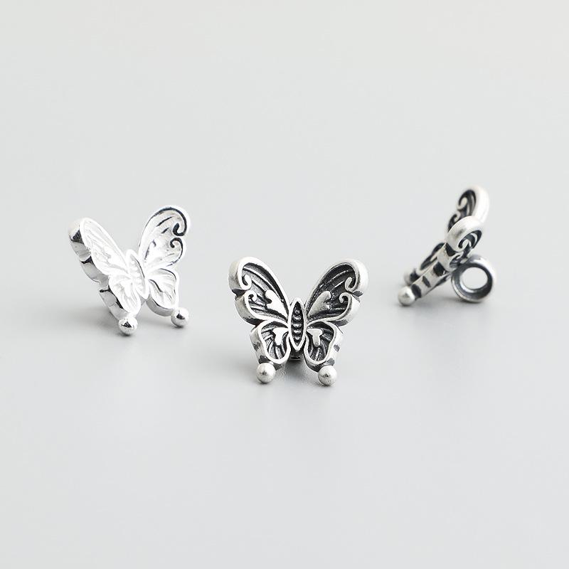 Retro Thai S925 Sterling Silver Butterfly Spacer Beads for DIY Beading, Bracelets, Necklaces, and Jewelry Accessories.