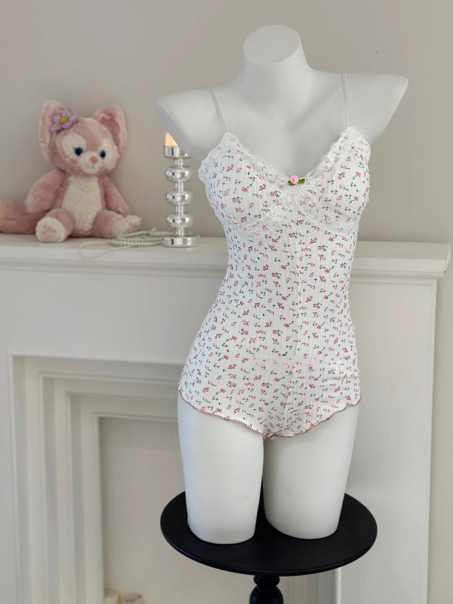 

2025 Сексуальний жіночий літній квітковий комбінезон-піжама з нагрудником і слінг-нічна сорочка, що робить фігуру стрункішою S for 65-80 lbs