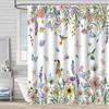 Bathroom Floral Shower Curtain, Retro Flower Farmhouse Flower Plant Butterfly Animal Bohemia, Bathtub Shower Curtain With Hooks