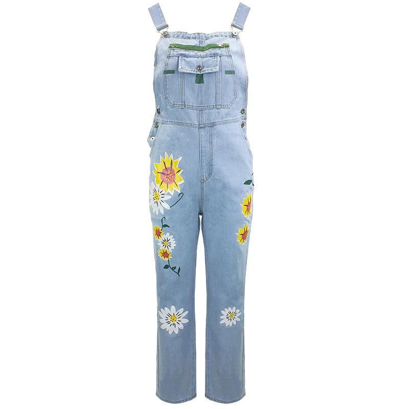 2026 New Women s Printed Casual Denim Overalls S светло-синий