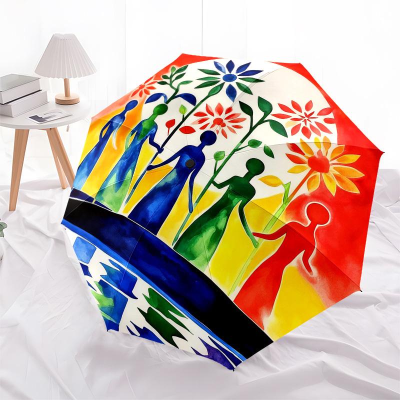 1pc Women Harmony Automatic Folding Umbrella, Heavy Duty 8 Rib Iron Frame,  Suitable for Travel, Daily Use, Birthday, Decor Gift  05