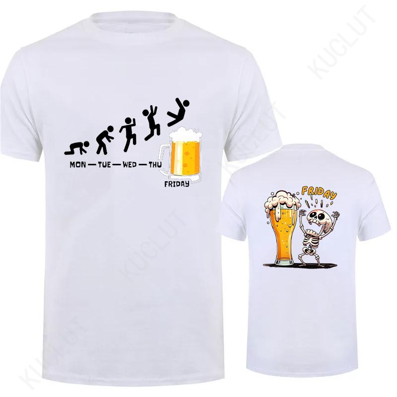 Fashion Skeleton Enjoying FRIDAY Beer Day Tees Back Print Men's T-Shirt Finally Friday for Drink Lover Male Oversized Clothing