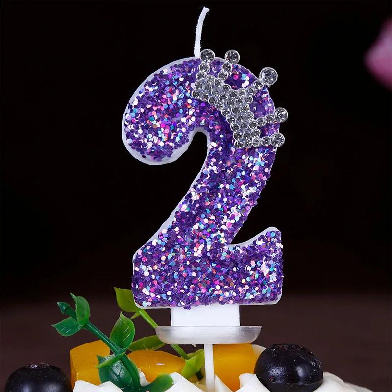 ’‘ Purple Crown Birthday Candles Number 0 1 2 3 4 5 6 7 8 9 Princess Cake Decoration Candles Anniversary Party Cake Topper