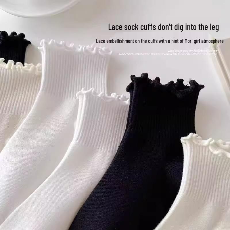 Newcomer Offer: White Lace-Trimmed Women's Mid-Calf Socks - Spring & Autumn Loli Style