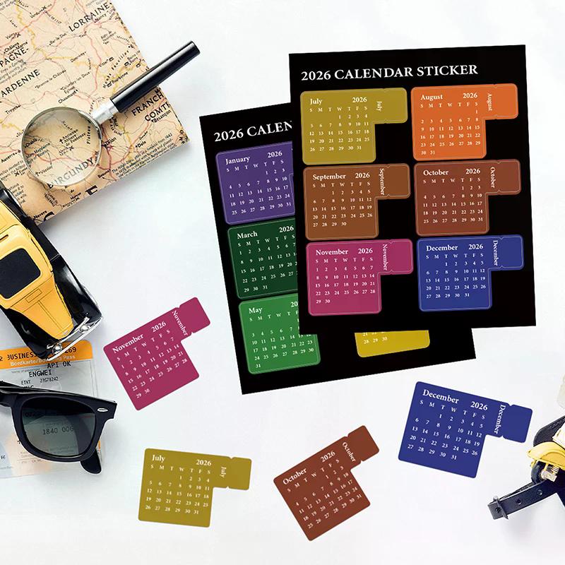 NEW DIY 2026 Calendar Stickers Multi-functional Colorful Planner Stickers Removable Durable Bookmark Office