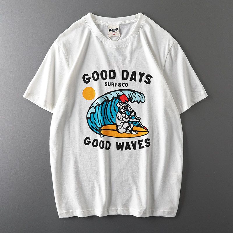 Export Tail Single Cut Label Amekaji American Short Sleeve T-Shirt Men s Ins Fashion Brand All-Matching Export Original Single Men s Clothing Tops White L