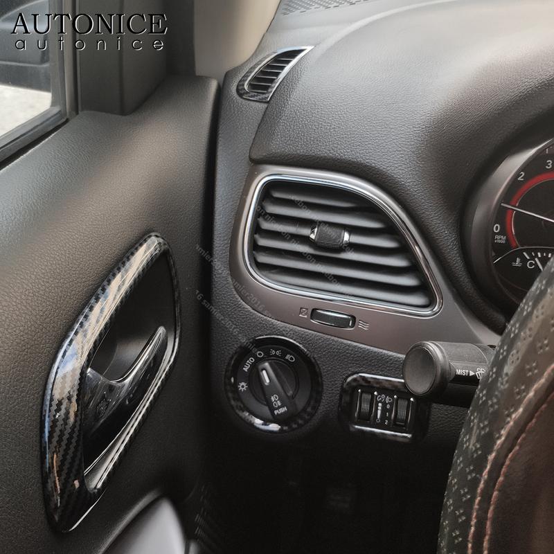 2pc Carbon Fiber Color Headlight Switch Decorative Cover Trim Fit for Dodge Journey JCUV 2013 2014 2015 2016 2017 2018