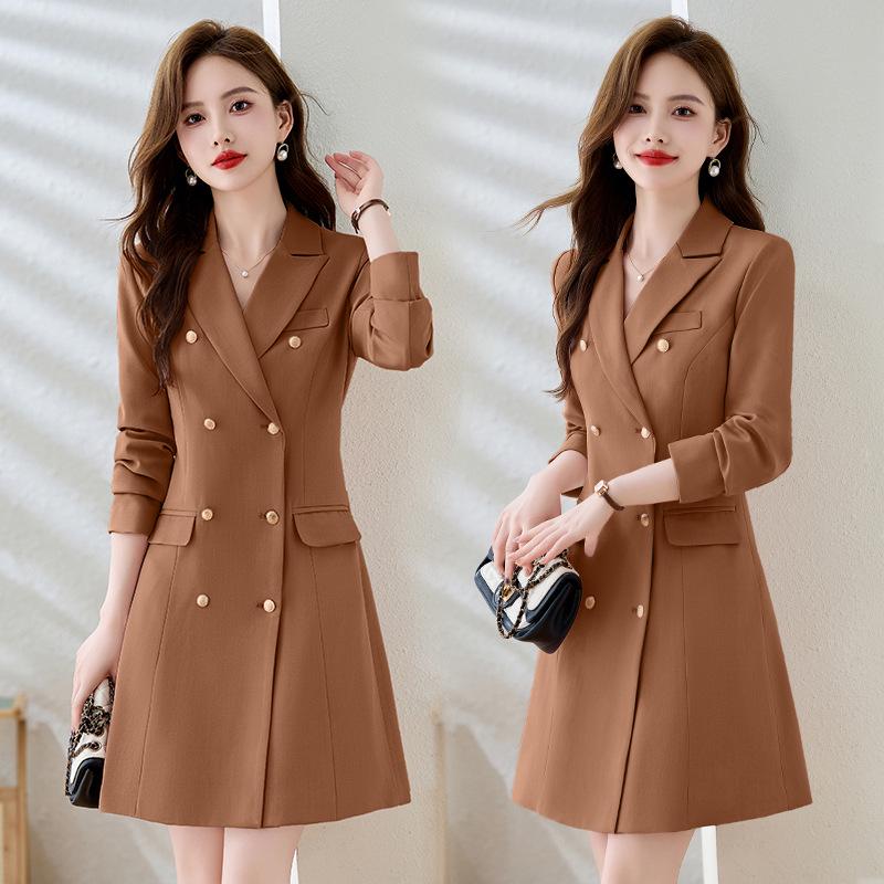 Women's 2024 Autumn/Winter Slimming Goddess Style Mid-Length Suit Collar Dress (BL9925)
