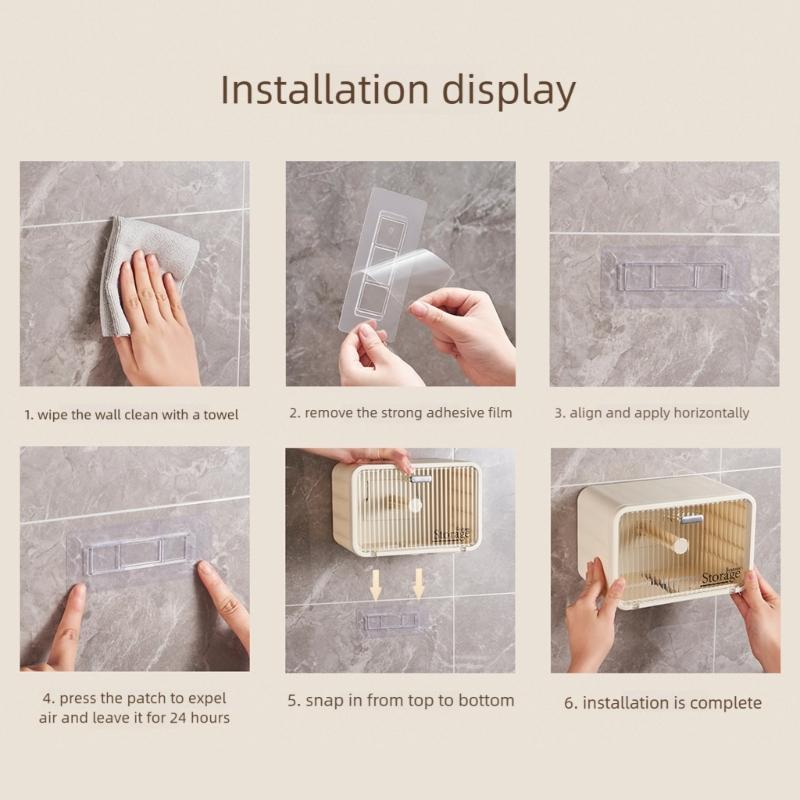 Modern Bathroom Tissue Storage Box Waterproof Adhesive Wall Mount Holds Paper Rolls Washcloths