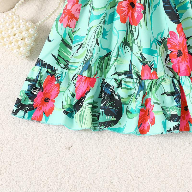 Girls' Dress Children'S Clothing New Spring-Summer Style With Flying Sleeves Cute Bow On The Back Casual Printed Dress