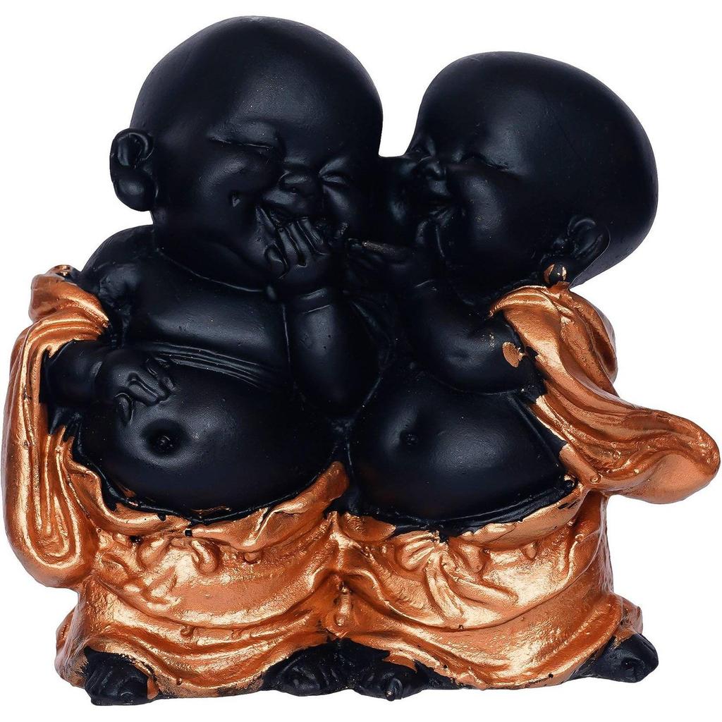 Handcrafted Resine Little Laughing Buddha Showpiece for Home and office Decorative Showpiece - 11 cm  (Polyresin, Black)
