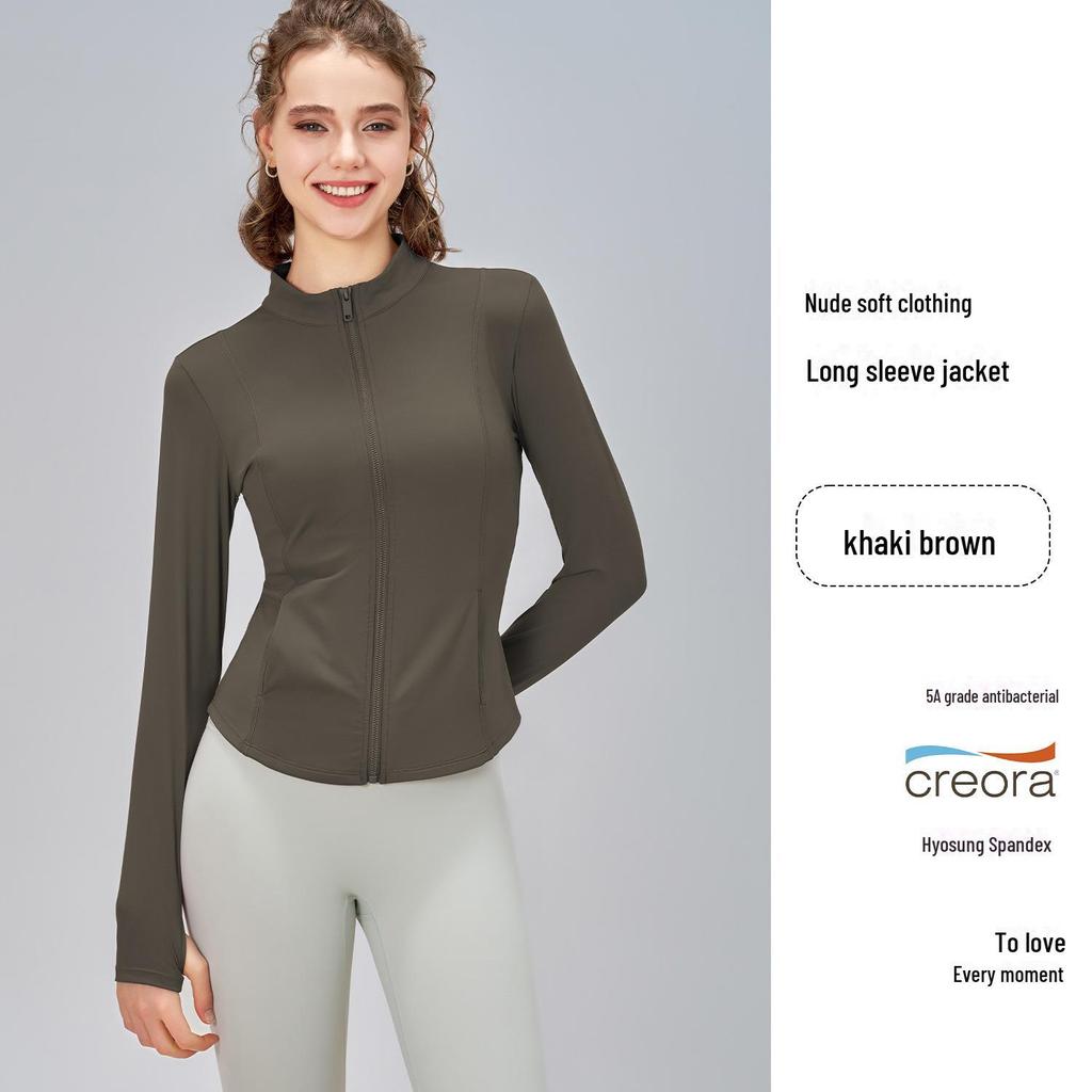 Women's Quick-Dry Slim Fit Sports Jacket – Stand-Up Collar, Zipper, Ideal for Autumn/Winter Outdoor Yoga and Fitness.