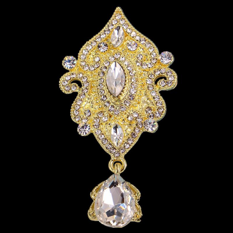 DIEZI Luxury Gold Silver Color Crystal Brooches for Women Girls Wedding Bridal Bouquet Water Drop Flower Brooch Pins Accessories