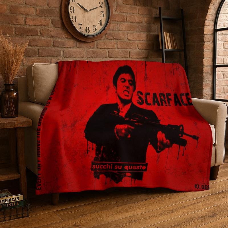 Retro Scarface Classic Movie Tony Flannel Blanket Soft Warm Throw Blanket for Bedroom Living Room Bed Travel Camping Picnic