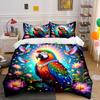 Vibrant Parrot and Flowers Bedding Duvet Cover Set  (1*Duvet Cover 2*Pillowcases, Without Duvet Insert)