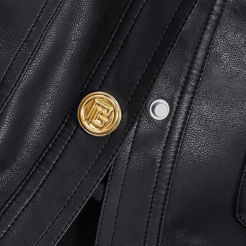 Shechi Women's Spliced Lapel PU Leather Biker Jacket