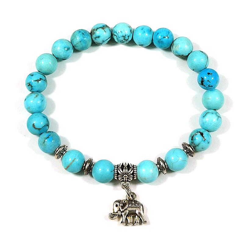 Braccialetto Elefante Turchese Unisex: Gioielli Intarsiati in Resina Blu Cielo Naturale