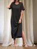 Womens T Shirt Dress Drop Shoulder Side Slit Loose Maxi Dress With Pockets