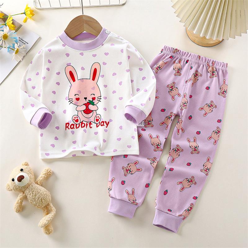2026 Summer Children Full Sleeve Underwear Suits Baby Spring O-Neck Cartoon Cotton Pajama Set Long Pant Kids Home Wear Clothing Suit for Girl Boy