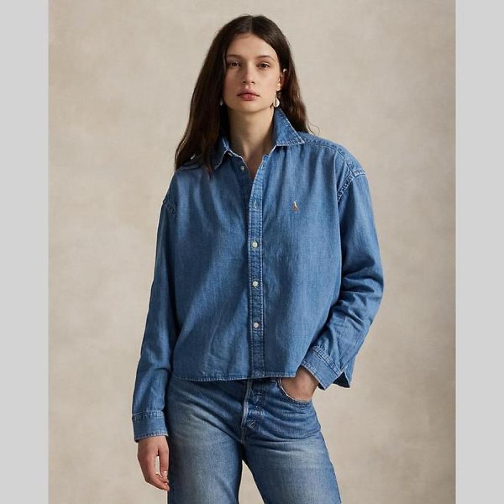 

Polo Ralph Lauren Women S Boxy Denim Crop Shirt wmpoShtndo20795400 L