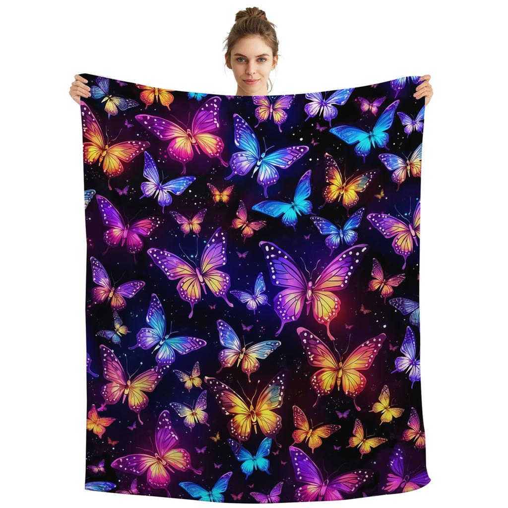 Colorful Butterfly Pattern Digitalprinted Polyester Bedroom Velvet Flannel Cover Blanket Fleece Soft Cover Blankets for Beds