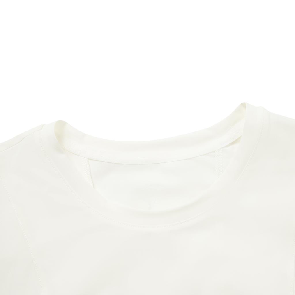 Li Ning Fitness Series Solid Color Round Neck Comfortable Breathable Versatile Short Sleeve T-Shirt Women T-Shirts Off-White ATSV136-1