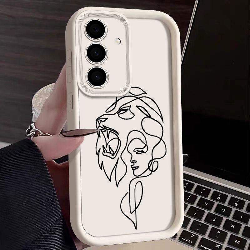 Phone Case For Samsung S26 S25 S24 S23 S21 S20 Ultra Animal Woman Girl Face Line Funda For Galaxy S25 S24 FE S26 Plus Soft Cover