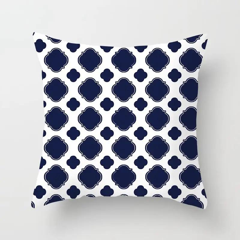 Blue Color Pillow Cover Geometric Print Pillowcase Square Pillow Case  18x18 inches Decorative Pillows For Car/bed /sofa