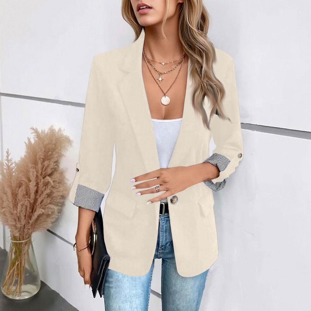 Women's Casual Slim Fit Button Front with Three-Quarter Rolled Sleeves