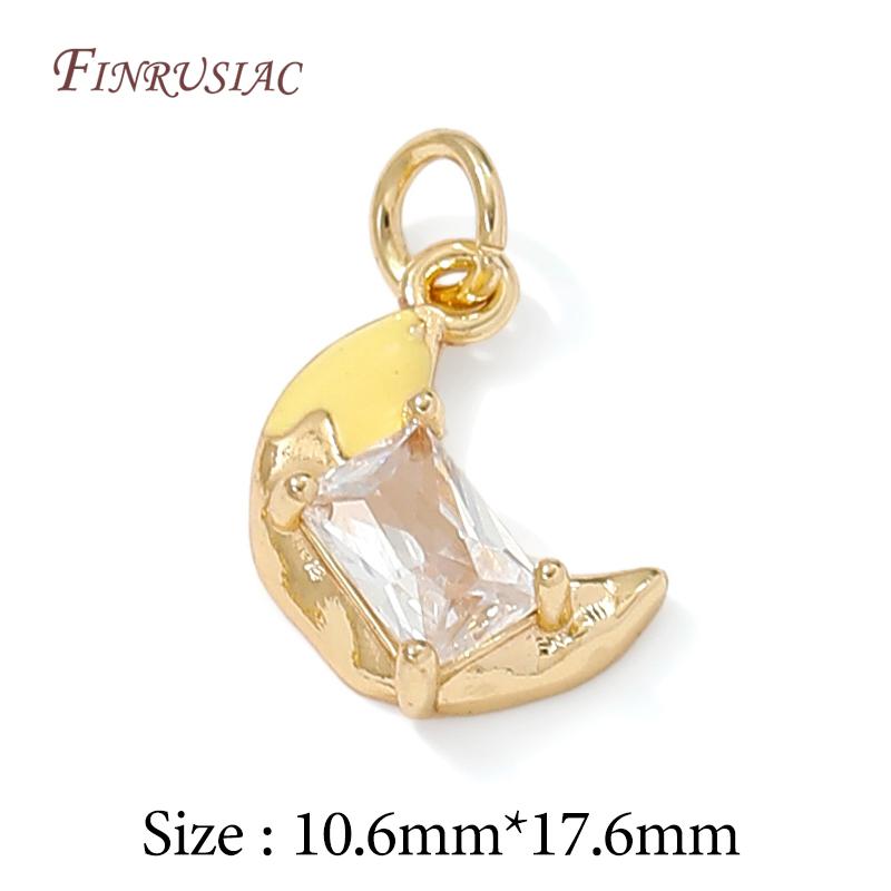 14K Gold Plated Enamel Charms with CZ Crystal,Heart Moon Pendant For DIY Jewelry Making,DIY Bracelet Necklace Earring Supplies