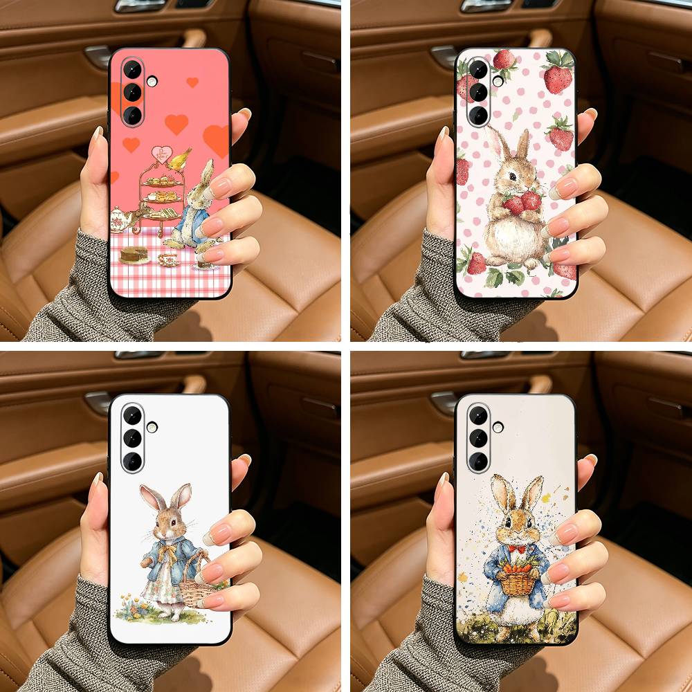 Cute R-Rabbit P-Peter Black Soft Silicone Phone Case for Samsung Galaxy A73, A71, A72, A70, A53, A52, A51