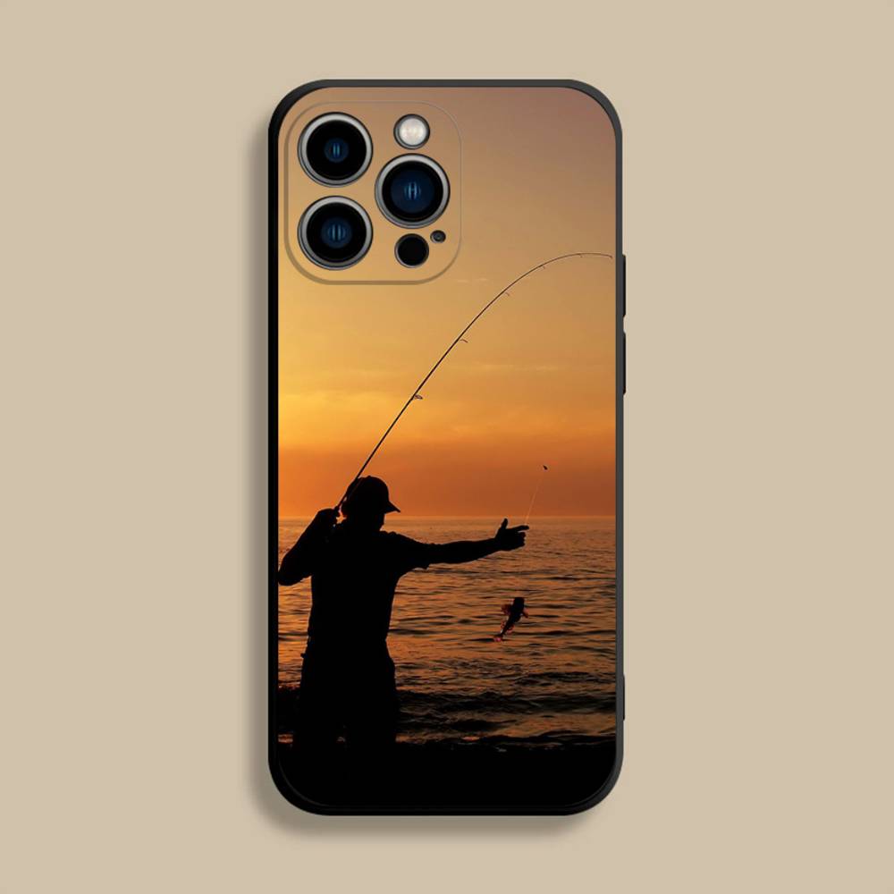 Fishing Leisure Activity Phone Case For iPhone 17,16,15,14,13,12,Pro,Max,Plus,E,SE4,Air,Mini Black Soft Cover