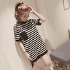Women Fashion Stripe Loose Front Short Back Long Split Dress
